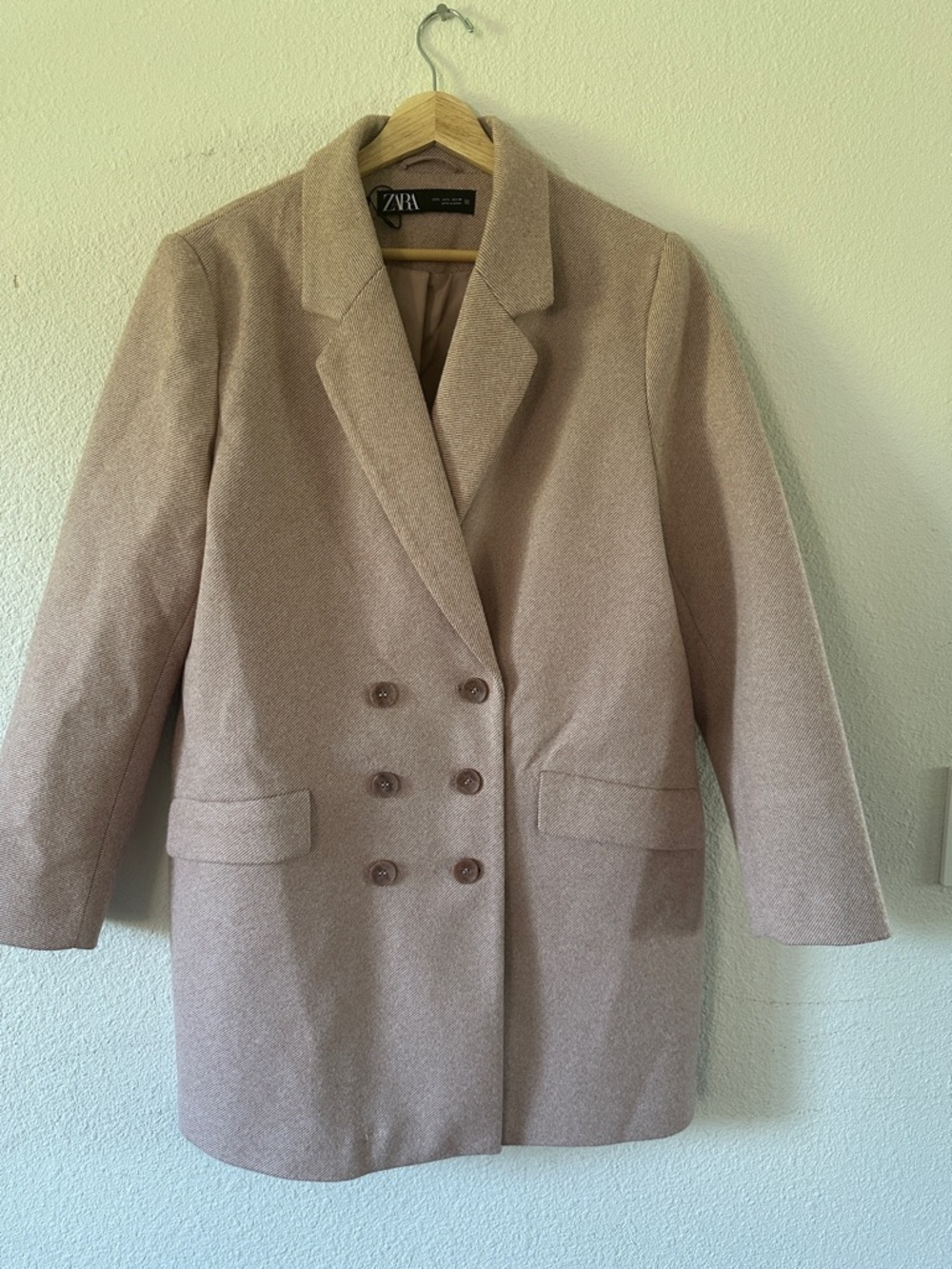 Zara Double-Breasted Light Beige Pea Coat